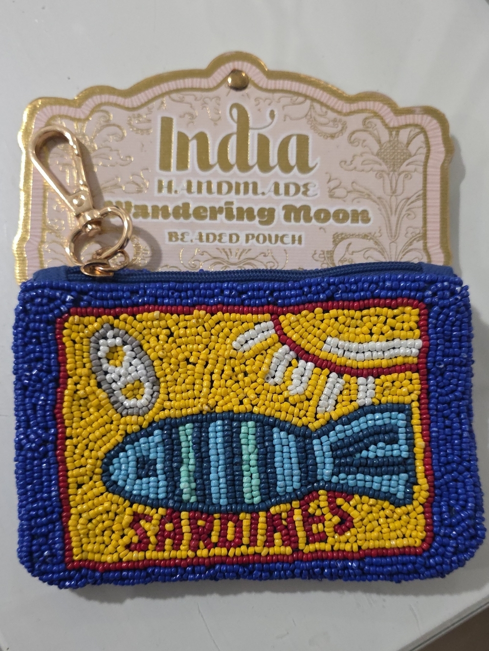 Handmade Beaded Sardines Pouch - Yellow and Blue